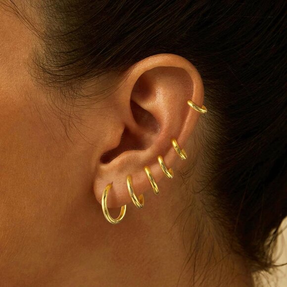 6 Pairs Gold Huggie Hoop Earrings Set - 14K Plated, Hypoallergenic & Lightweight - Picture 6 of 7
